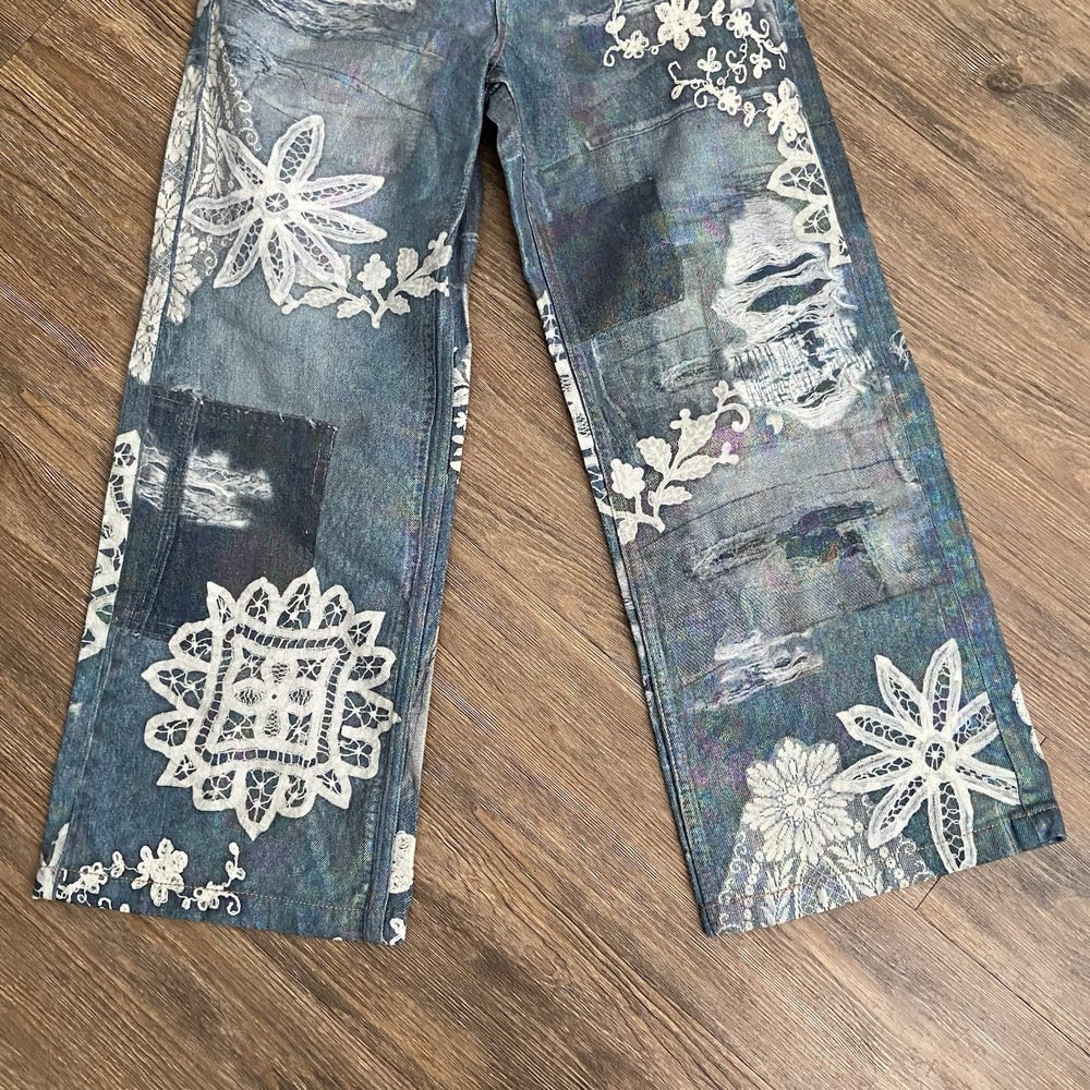 Free People We The Free Tinsley Baggy Iridescent Lace High Rise Jeans 25 - Picture 4 of 12